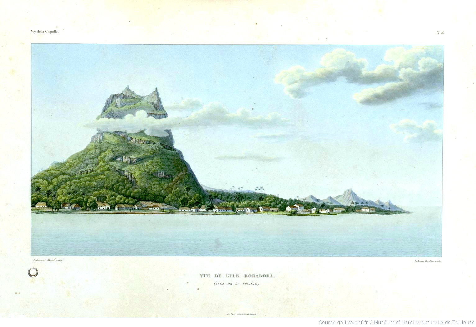 fichier article, Vue de l'île de Borabora. Gravure par Ambroise Tardieu d'après Chazal et Lejeune.